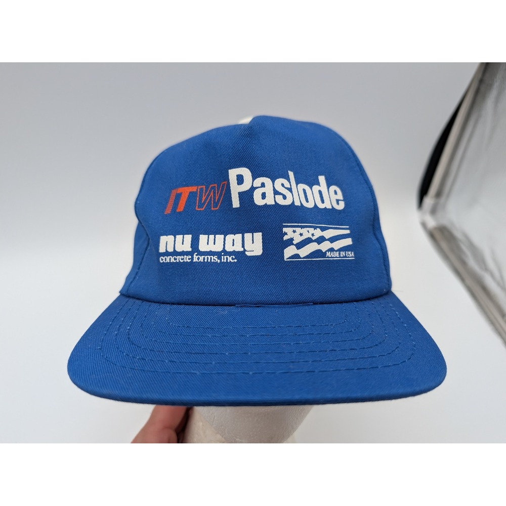 Vintage Itw Paslode Nu Way Concrete Forms Blue Snapback Trucker Hat Made In Usa